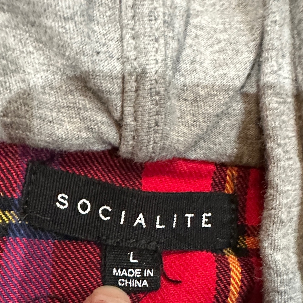Socialite Red and Blue Plaid Shirt with Gray Hood - Picture 2 of 4